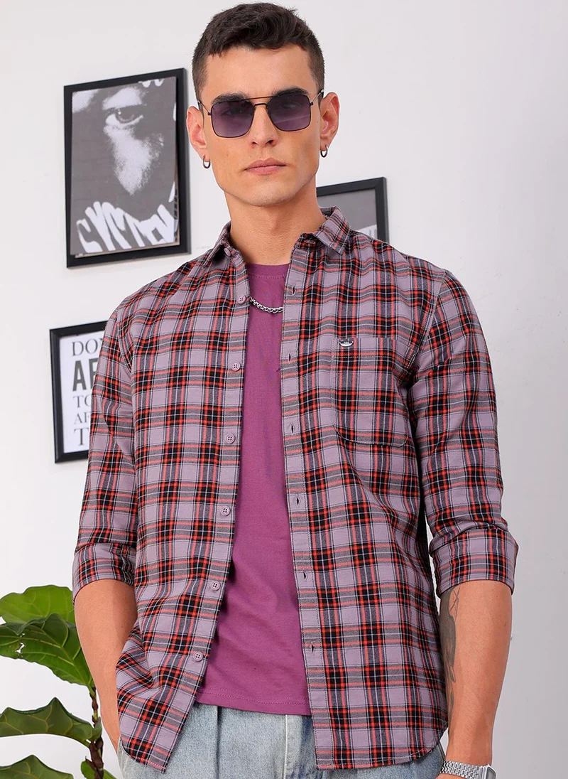 ذا انديان كراج كو Men Slim Fit Checkered Full Sleeves Cutaway Collar Casual Shirt
