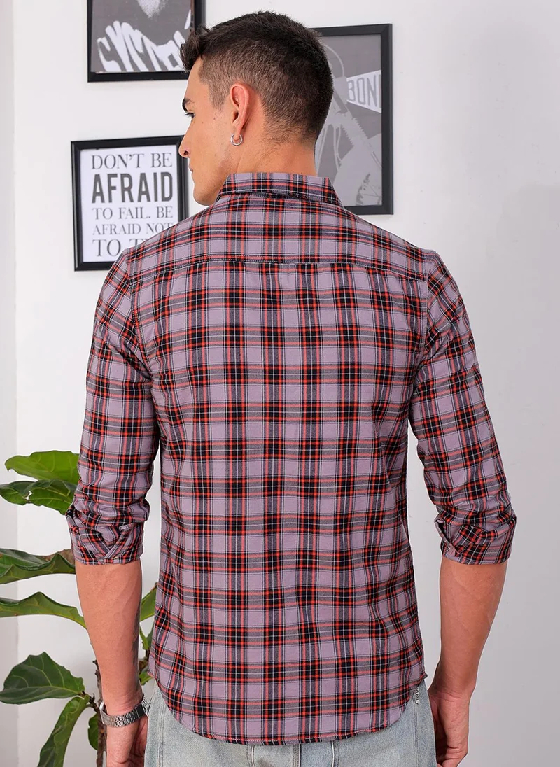 ذا انديان كراج كو Men Slim Fit Checkered Full Sleeves Cutaway Collar Casual Shirt