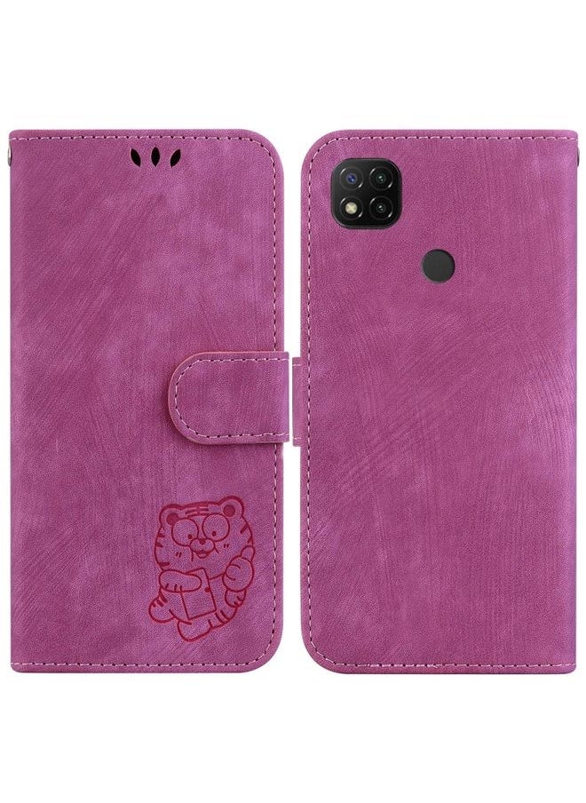 HuHa Case Cover For Xiaomi Redmi 9C Little Tiger Embossed Leather Phone Case Rose Red 