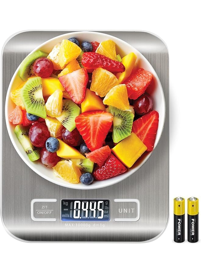 SKY-TOUCH Digital Kitchen Scale Multifunction Food Scale Touch Button Tare Function Ultra Slim With Large Lcd Display Stainless Steel Batteries Included Silver - Image 1