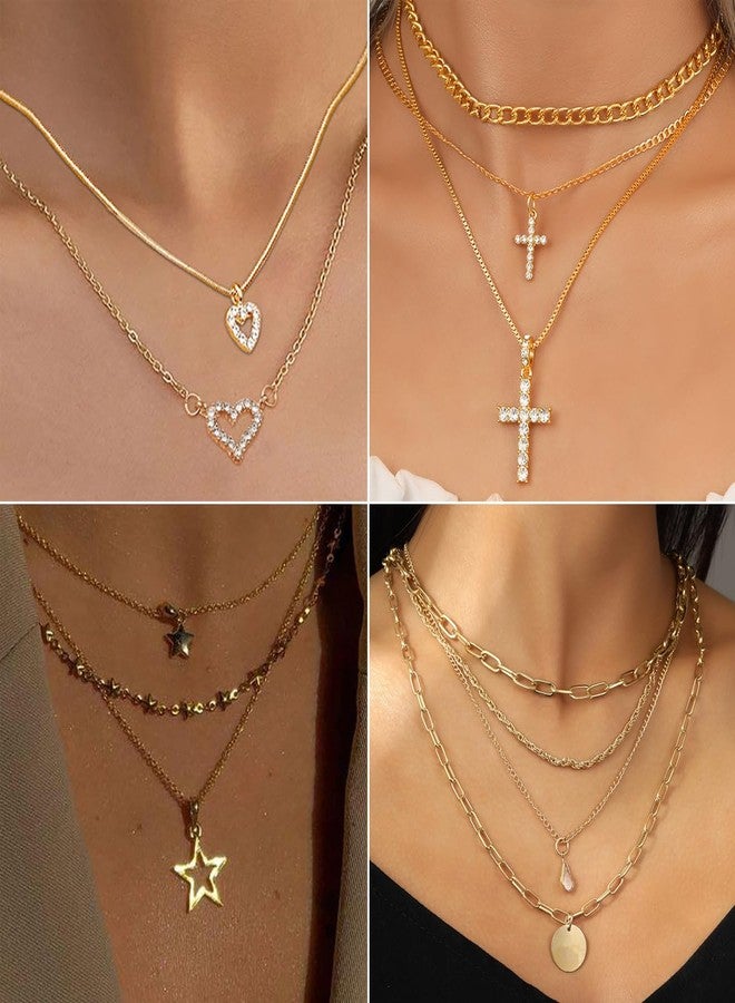 IFNODO 116Pieces Gold Plated Jewelry Set with 8 PCS Necklace, 22 PCS Bracelet, 66 PCS Stud Dangle Earring, 20 Pcs Knuckle Rings for Women Valentine Anniversary Friendship Gifts, adjustable, Alloy - Image 3