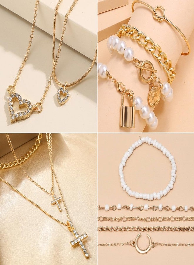 IFNODO 116Pieces Gold Plated Jewelry Set with 8 PCS Necklace, 22 PCS Bracelet, 66 PCS Stud Dangle Earring, 20 Pcs Knuckle Rings for Women Valentine Anniversary Friendship Gifts, adjustable, Alloy - Image 4