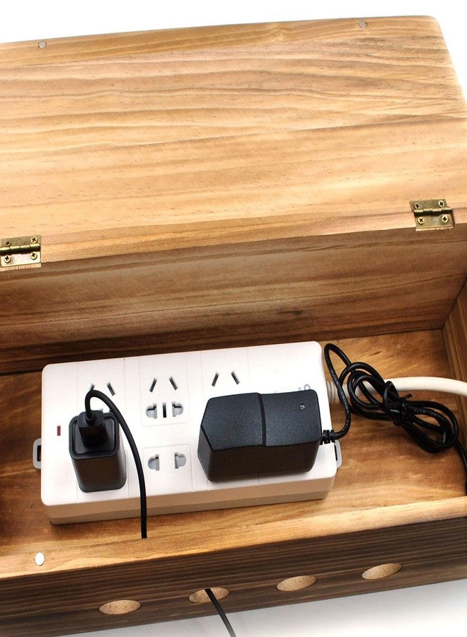 Itvexeme 14 inch Large Cable Management Box, Wood Cord Hider Box & Organizer for Power Strip Hider Cable Storage Box for Office, TV Wires, Desk Cord Organizer, Vintage Walnut, Wood (Vintage Walnut-lid) - Image 3