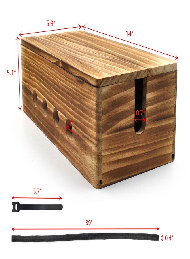 Itvexeme 14 inch Large Cable Management Box, Wood Cord Hider Box & Organizer for Power Strip Hider Cable Storage Box for Office, TV Wires, Desk Cord Organizer, Vintage Walnut, Wood (Vintage Walnut-lid) - Image 2
