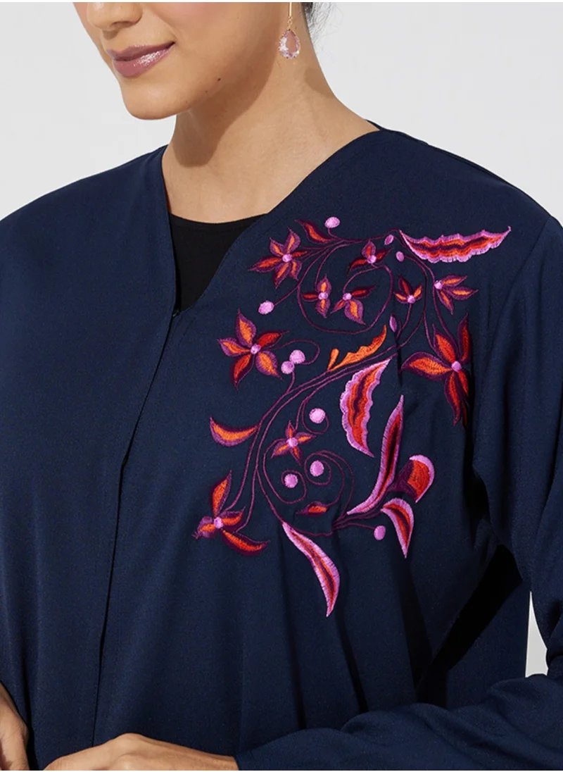 Rosette Abaya Embroidered Wide Sleeves Abaya