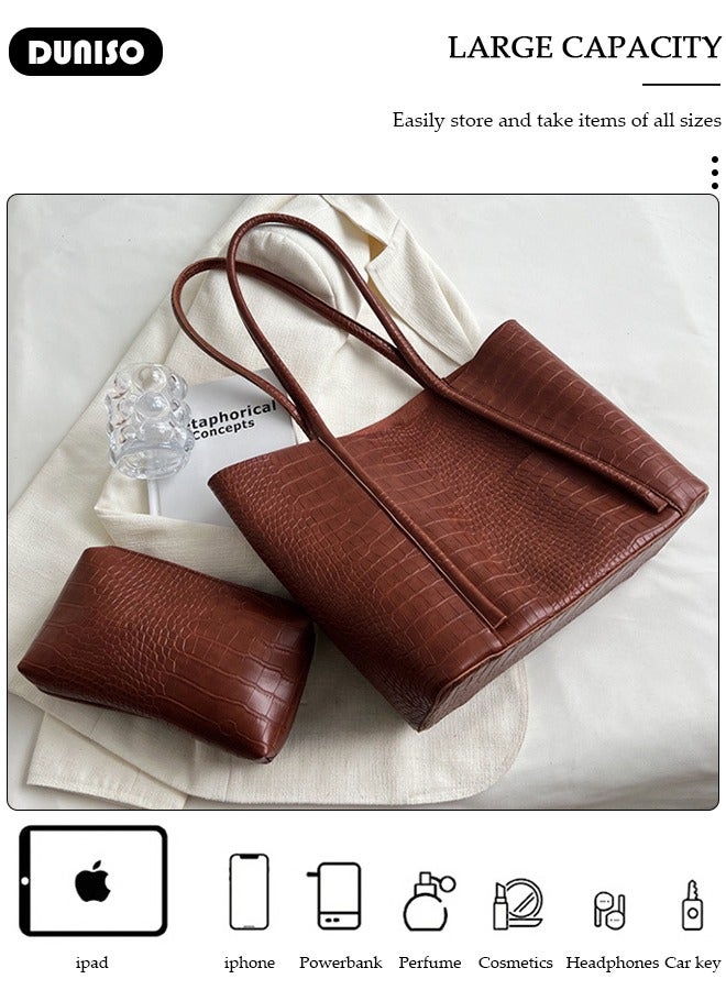 DUNISO Women's Shoulder Tote Bag Faux Leather Handbag for Women Large Capacity Messenger Fashionable Travel Shoulder Bag for Ladies Girls College Students - Image 2