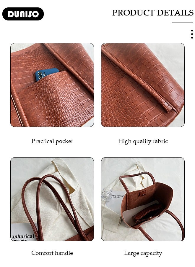 DUNISO Women's Shoulder Tote Bag Faux Leather Handbag for Women Large Capacity Messenger Fashionable Travel Shoulder Bag for Ladies Girls College Students - Image 3