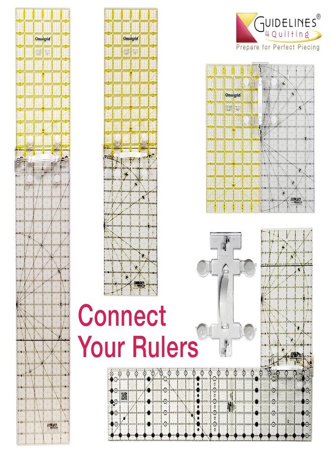 Guidelines4quilting - Quilt Ruler Connector/Handle for Rulers and Templates - Alignment Tabs and Lip Edge for Perfect Alignment - Unbreakable - Left-Handed Friendly - Suction Cups - Built-in Handle - Image 3