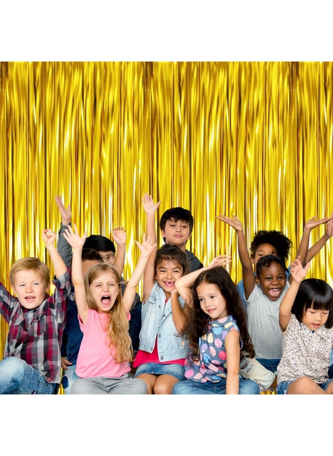 GOER GOER 3.2 ft x 9.8 ft Metallic Tinsel Foil Fringe Curtains for Party Photo Backdrop Decor (Gold,3 Packs)  - Image 3