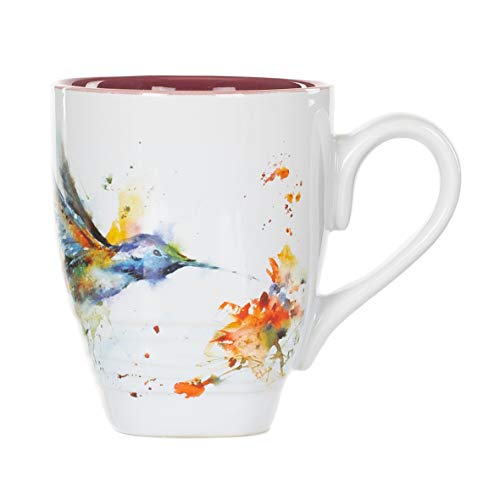DEMDACO Dean Crouser Hummingbird Watercolor Red On White 16 Ounce Glossy Stoneware Mug With Handle - Image 1