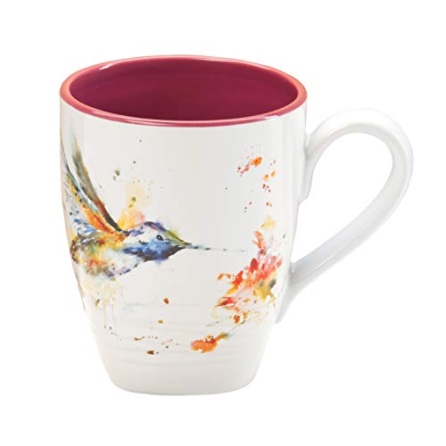 DEMDACO Dean Crouser Hummingbird Watercolor Red On White 16 Ounce Glossy Stoneware Mug With Handle - Image 5