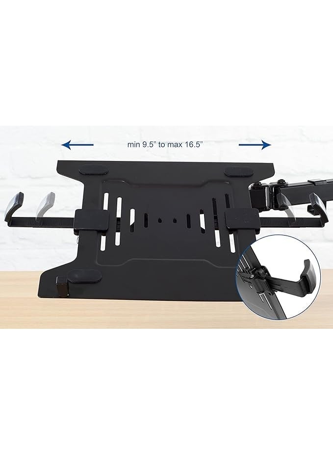 Dual Monitor Arm with Laptop Tray – Adjustable Desk Mount for Screens up to 32 Inch and 8 kg Each – Steel Alloy Construction with Laptop Holder – Black - Image 5