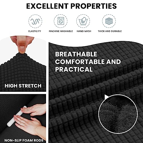 LURKA Stretch Loveseat Sofa Slipcovers 1 Piece Couch Covers for Sofa Furniture Protector Full Sofa Covers with Elastic Bottom for Kids and Dog (Medium, Black) - Image 5