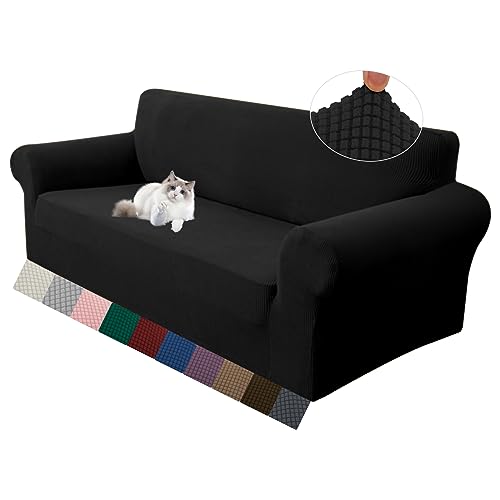 LURKA Stretch Loveseat Sofa Slipcovers 1 Piece Couch Covers for Sofa Furniture Protector Full Sofa Covers with Elastic Bottom for Kids and Dog (Medium, Black) - Image 1