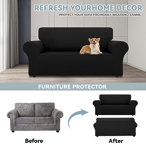 LURKA Stretch Loveseat Sofa Slipcovers 1 Piece Couch Covers for Sofa Furniture Protector Full Sofa Covers with Elastic Bottom for Kids and Dog (Medium, Black) - Image 3