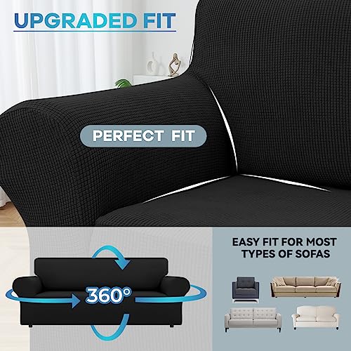 LURKA Stretch Loveseat Sofa Slipcovers 1 Piece Couch Covers for Sofa Furniture Protector Full Sofa Covers with Elastic Bottom for Kids and Dog (Medium, Black) - Image 4