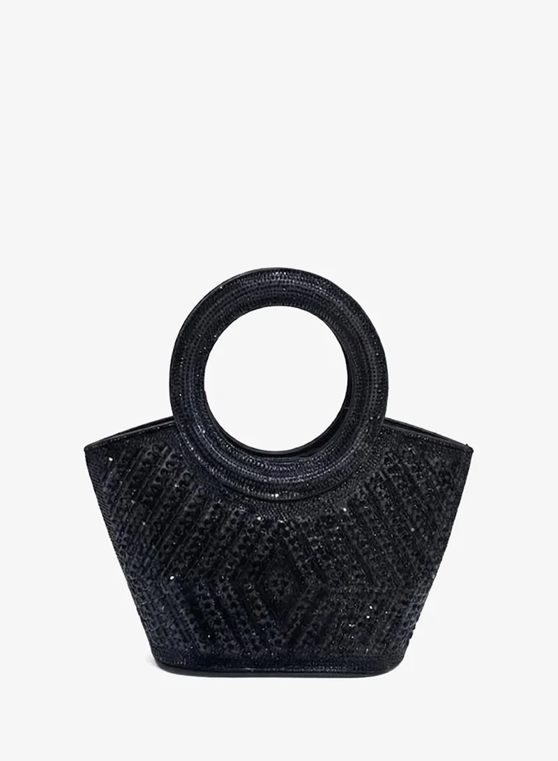 Viny Viny Women's Crystal Bucket Clutch – Rhinestone & Baguette Embellished with Crystal Ring Handle – Parties, Weddings & Formal Occasions – Black, Silver, Gold, Purple