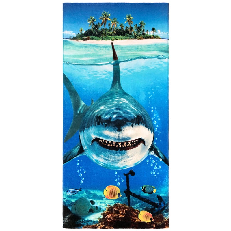 Beachland Big Shark Beach Towel 30 x 60 inch 100 Cotton  Great White Shark Attack 1 Towel 30x 60 Big Shark