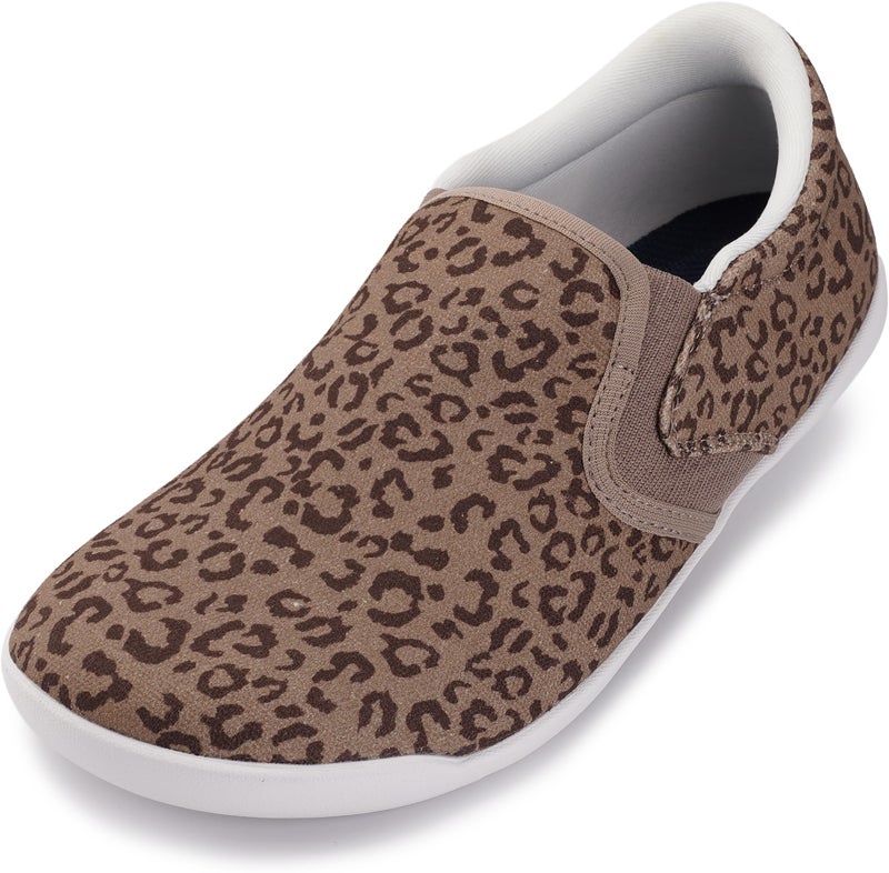 WHITIN Casual Wide Toe Box Barefoot Sneakers for Women Slip on Canvas Minimalist Zero Drop Sole Shoes Size 9.5 9.5W Minimus Light Walking Leopard 41 - Image 1