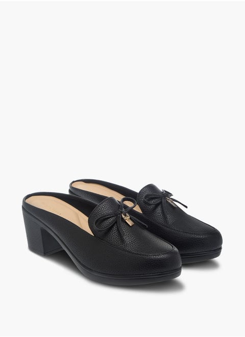 Women Bow Detail Block Heels Slip-On Shoes