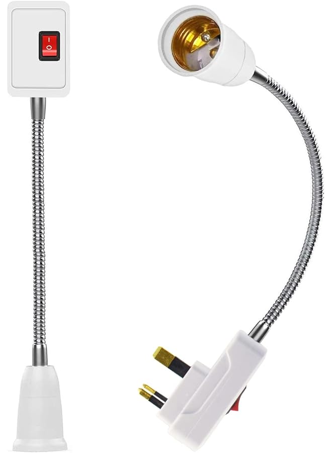 The Bros E27 Socket Holder with 27cm Extension - 2 Pack Adapter Light Bulb Plug-In Wall Lights, Flexible Bulb Socket Adapter with On/Off Switch, Socket Converter for Garage, Bedroom