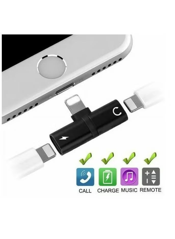 2 In 1 Double Lightning Headphone Audio And Charge Splitter Adapter Black - Image 2