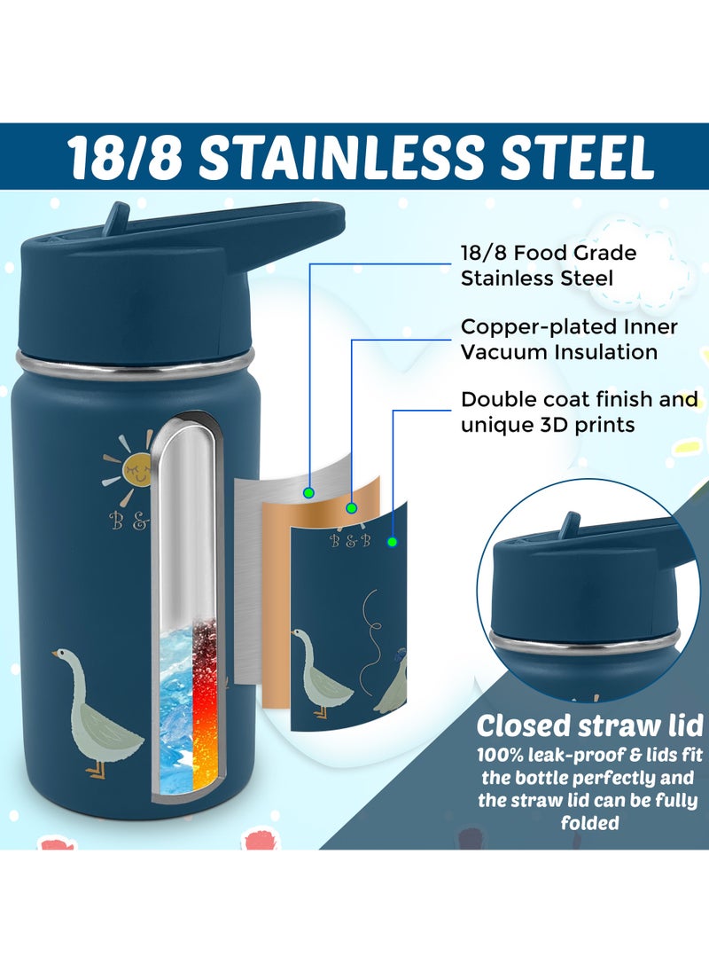 B&B - B&B Kids Stainless Steel Water Bottle with Straw Kids Insulated Water Thermos for School, Trip & Travel,Water Bottles for Boys Girls Reusable Double Wall Vacuum Leak Proof BPA Free - Image 1