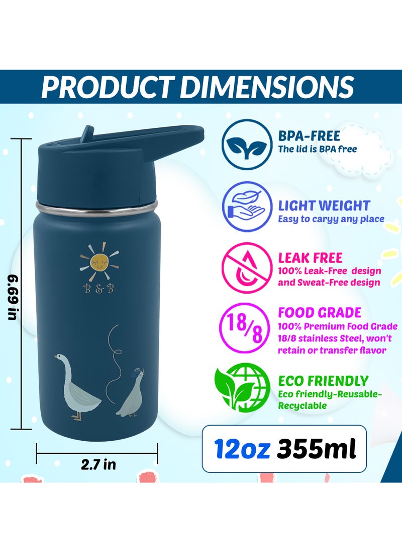 B&B - B&B Kids Stainless Steel Water Bottle with Straw Kids Insulated Water Thermos for School, Trip & Travel,Water Bottles for Boys Girls Reusable Double Wall Vacuum Leak Proof BPA Free - Image 1