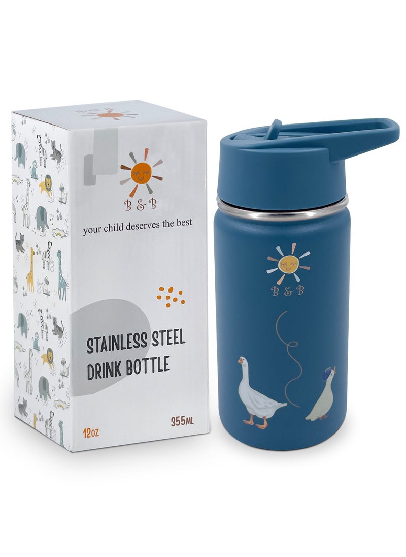 B&B - B&B Kids Stainless Steel Water Bottle with Straw Kids Insulated Water Thermos for School, Trip & Travel,Water Bottles for Boys Girls Reusable Double Wall Vacuum Leak Proof BPA Free - Image 1