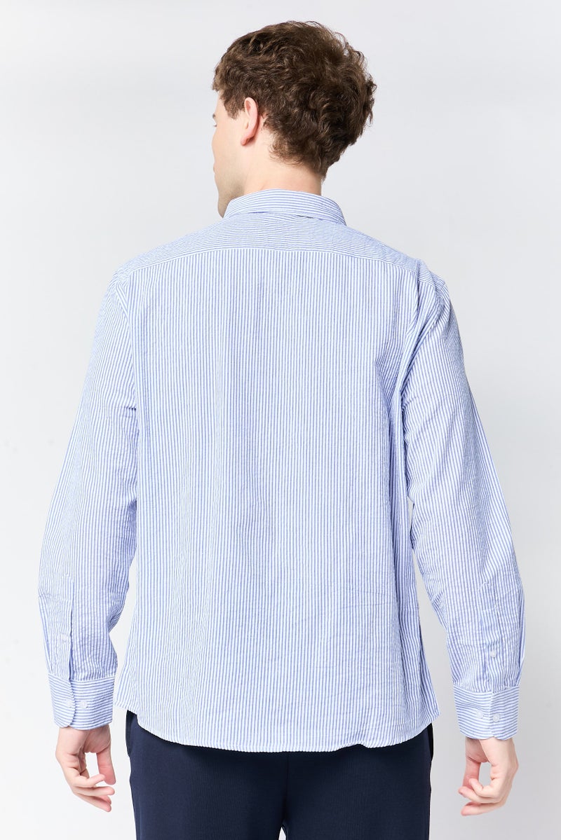 NAUTICA Men Regular Fit Stripe Long Sleeve Casual Shirt, Light Blue - Image 2