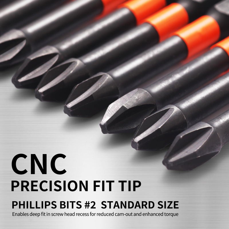 DYRECELVE 10-Pack Phillips Bits #2 Impact, 4-Inch Long Magnetic Phillips Head Drill & Screwdriver Bits, PH2 Premium S2 Steel 1/4" Hex Shank for Impact Drivers, Professional & DIY Use - Image 5