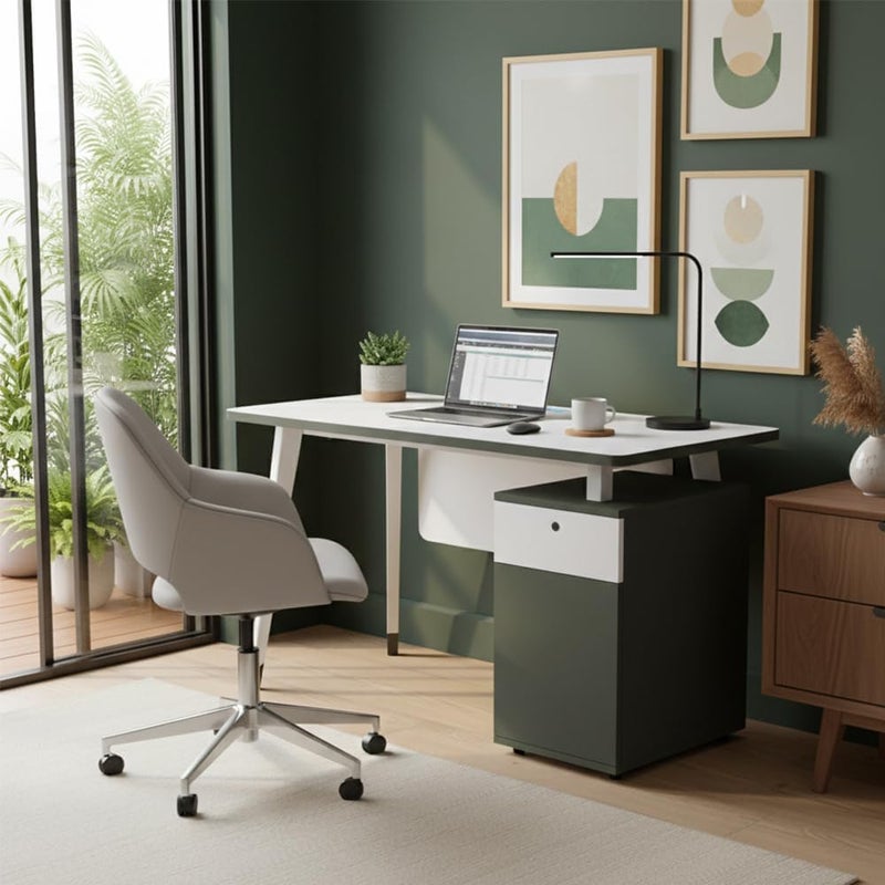 نيو فرونت مكتب نيوفرونت الفردي TC-ZT6212 (1.2 متر) | طاولة مكتبية مع دعم درج، سطح من خشب MDF وأرجل معدنية - مكتب عمل أبيض ورمادي للمنزل والمكتب [طول 1200 × عرض 600 × ارتفاع 750 مم] - Image 1