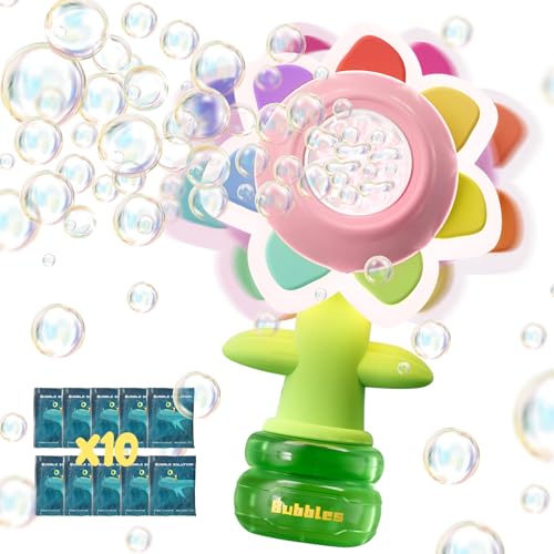 JOI MEW مسدسات فقاعات زهور قابلة لإعادة الشحن للأطفال مع أضواء LED 10 حلول إعادة تعبئة ماكينة صنع الفقاعات - Image 1