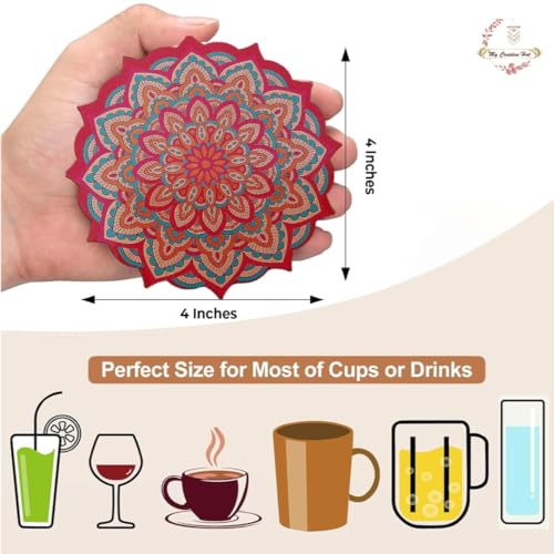 My Creative Hut Tea Coasters Set of 6, Beautiful Design with Stand for Tea Cups, Coffee Mugs, and Glasses, Ideal for Diwali Gifting (Red Mandala) - Image 2