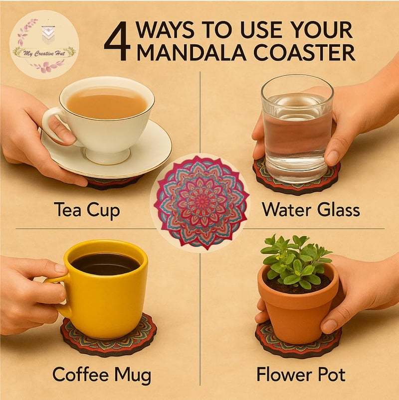 My Creative Hut Tea Coasters Set of 6, Beautiful Design with Stand for Tea Cups, Coffee Mugs, and Glasses, Ideal for Diwali Gifting (Red Mandala) - Image 5