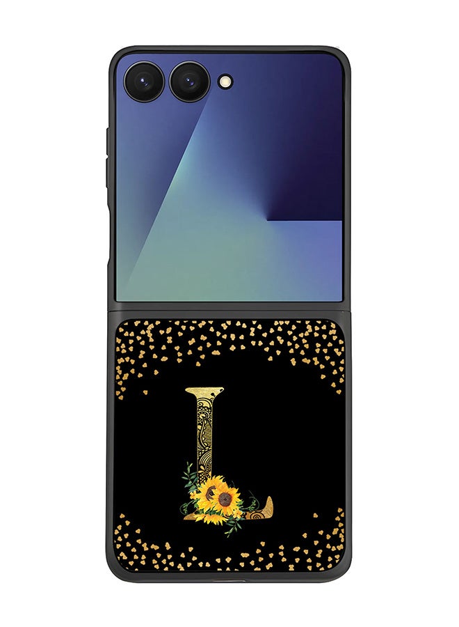 Stylizedd For Samsung Galaxy Z Flip7 Case,Slim fit Camera Protection, Shockproof Thin Phone cover  - Custom Floral Monogram - L ( Black )