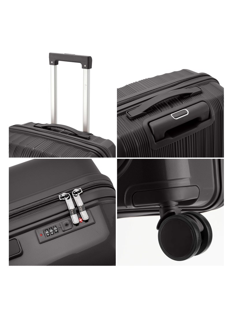 Unisex PP Fashion Trolley Luggage Set Lightweight Hard-Shell Spinner luggage with 360° Degree 4 Twin Wheel and Safe Zippers KH1009 Black