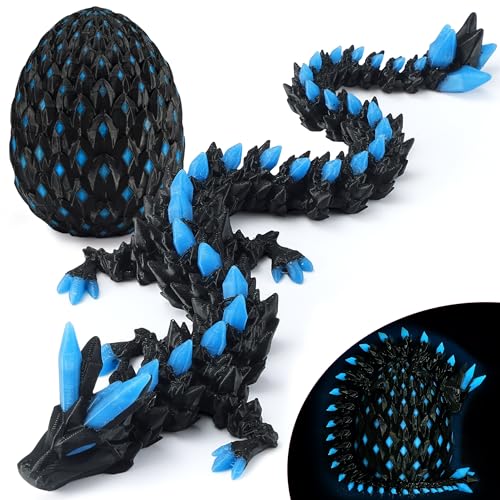 Monjita 3D Printed Dragon Egg Toy with Glow in The Dark Articulated Easter 3D Printed Animals Fidget Hatchable Fantasy Egg Gift for Kids Adults UV Light Reactive Dragon Figurine Blue - Image 1