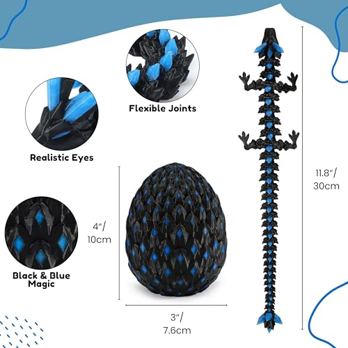 Monjita 3D Printed Dragon Egg Toy with Glow in The Dark Articulated Easter 3D Printed Animals Fidget Hatchable Fantasy Egg Gift for Kids Adults UV Light Reactive Dragon Figurine Blue - Image 5
