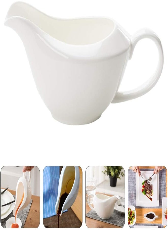 AKDC Cabilock Mini White Ceramic Creamer With Handle Gravy Sauce Boat Small Coffee Milk Creamer Jug Pitcher Kitchen Sauce Cup With Pouring Spouts  - Image 1