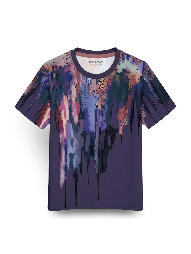 HELLCAT Trendy Front & Back Graphic Printed Cotton Blend Half Sleeve Premium Round Neck Tshirt for Boys Purple 3-4 Years - Image 1