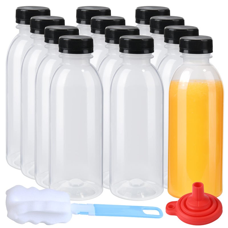 ZMYBCPACK 12 Pack 16oz (450 مل) زجاجات عصير بلاستيكي مقاومة للحرارة مع حاويات مشروبات سائبة قابلة للبلاستيك مع أغطية للمشروبات العصير (غسالة الصحون آمنة) - Image 1
