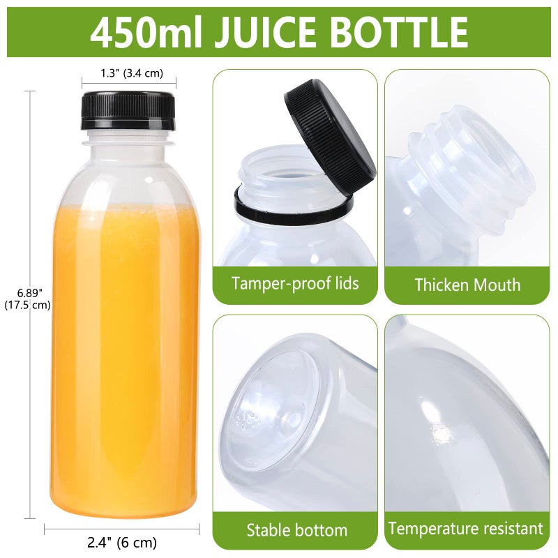 ZMYBCPACK 12 Pack 16oz (450 مل) زجاجات عصير بلاستيكي مقاومة للحرارة مع حاويات مشروبات سائبة قابلة للبلاستيك مع أغطية للمشروبات العصير (غسالة الصحون آمنة) - Image 2