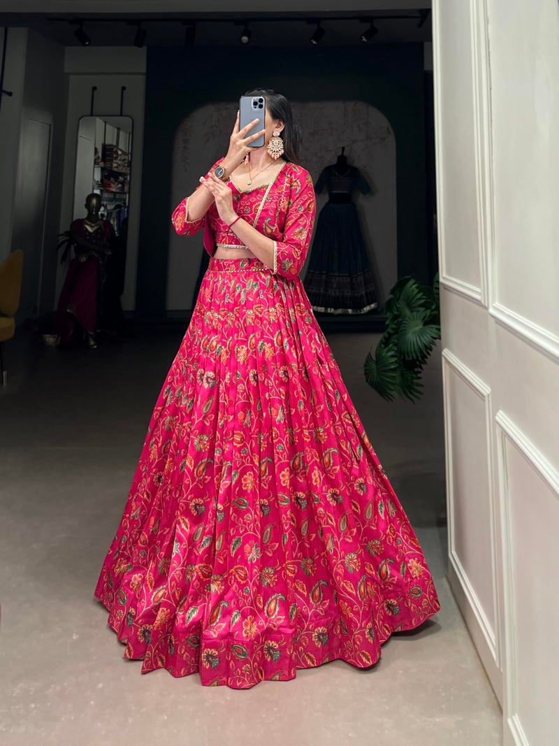 LooknBook Art Women's Solid Pattern Cotton Silk Blend Lehenga Choli Dupatta Set with Unstitched Blouse Piece and Zari Weave Type - Image 5