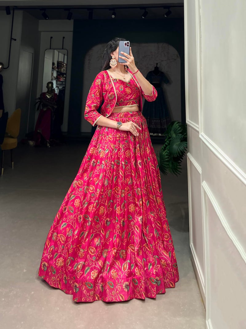 LooknBook Art Women's Solid Pattern Cotton Silk Blend Lehenga Choli Dupatta Set with Unstitched Blouse Piece and Zari Weave Type - Image 4