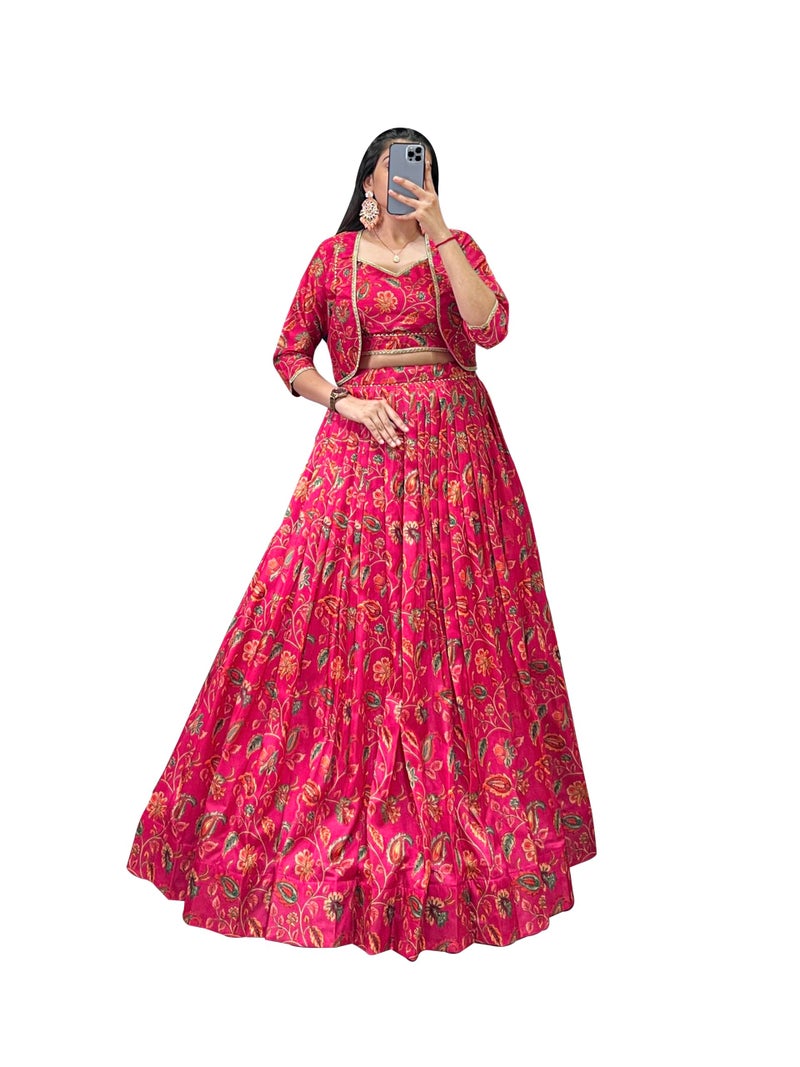 LooknBook Art Women's Solid Pattern Cotton Silk Blend Lehenga Choli Dupatta Set with Unstitched Blouse Piece and Zari Weave Type - Image 1