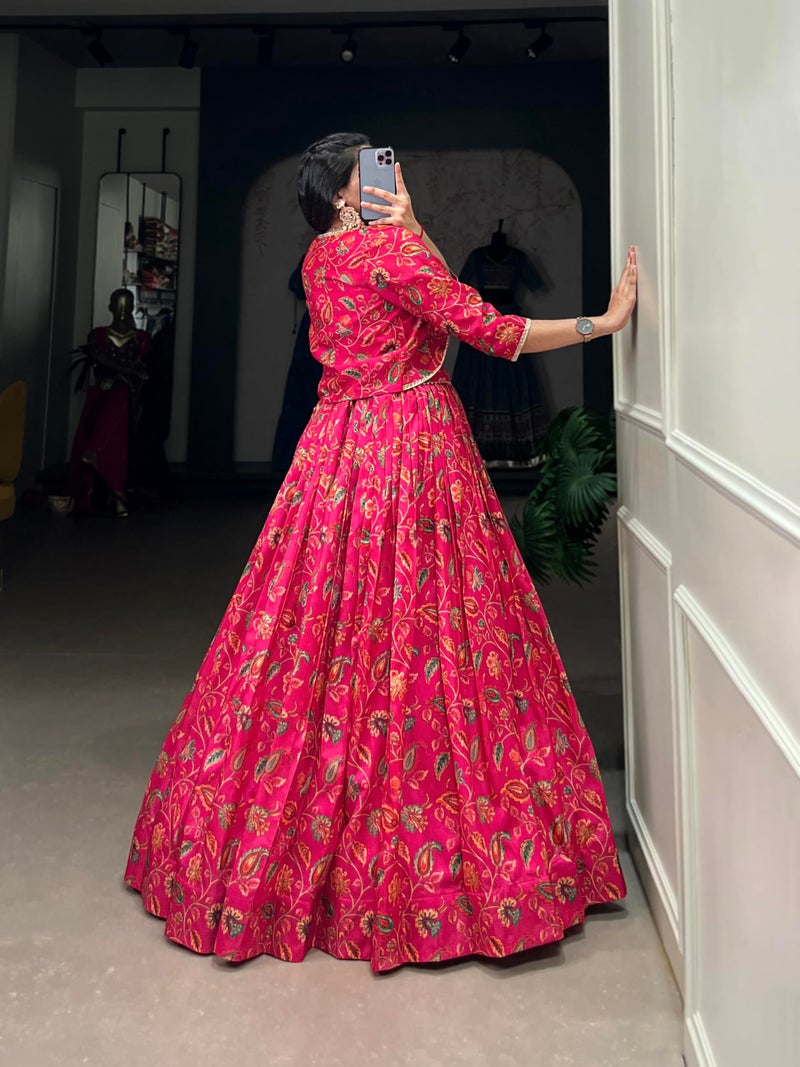LooknBook Art Women's Solid Pattern Cotton Silk Blend Lehenga Choli Dupatta Set with Unstitched Blouse Piece and Zari Weave Type - Image 3