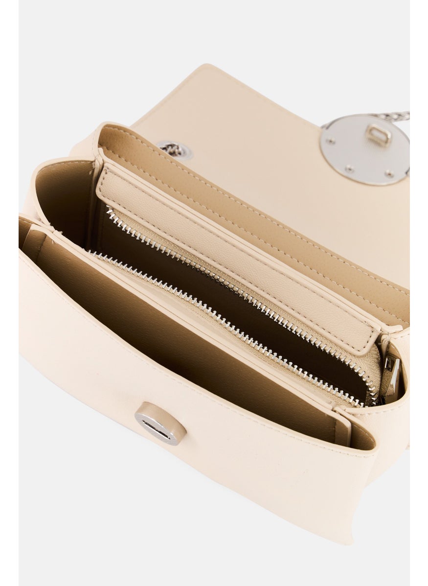 SISLEY Women Brand Logo Shoulder Bag, Cream  - Image 3