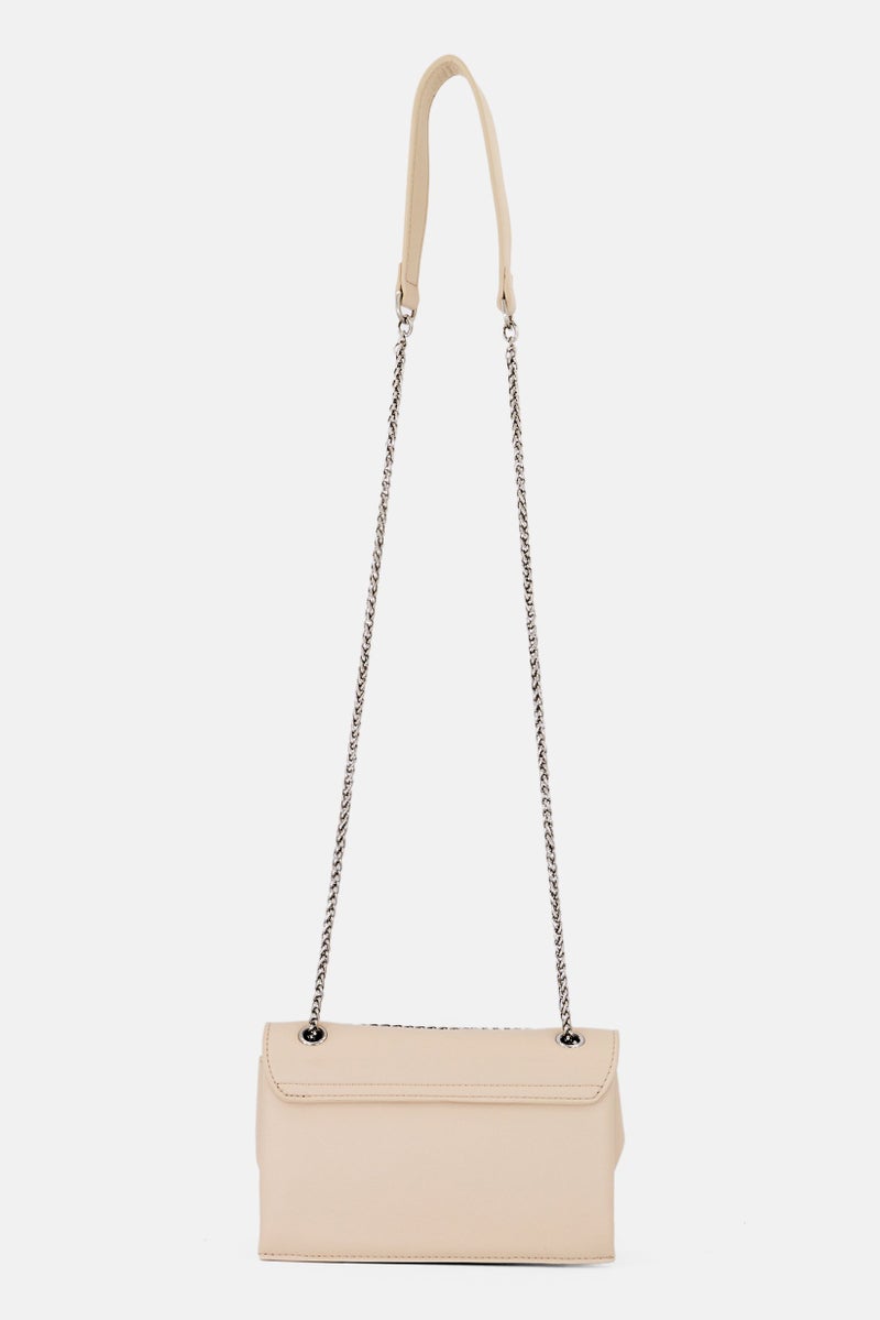 SISLEY حقيبة كتف بشعار العلامة التجارية للنساء، كريمي - Image 2