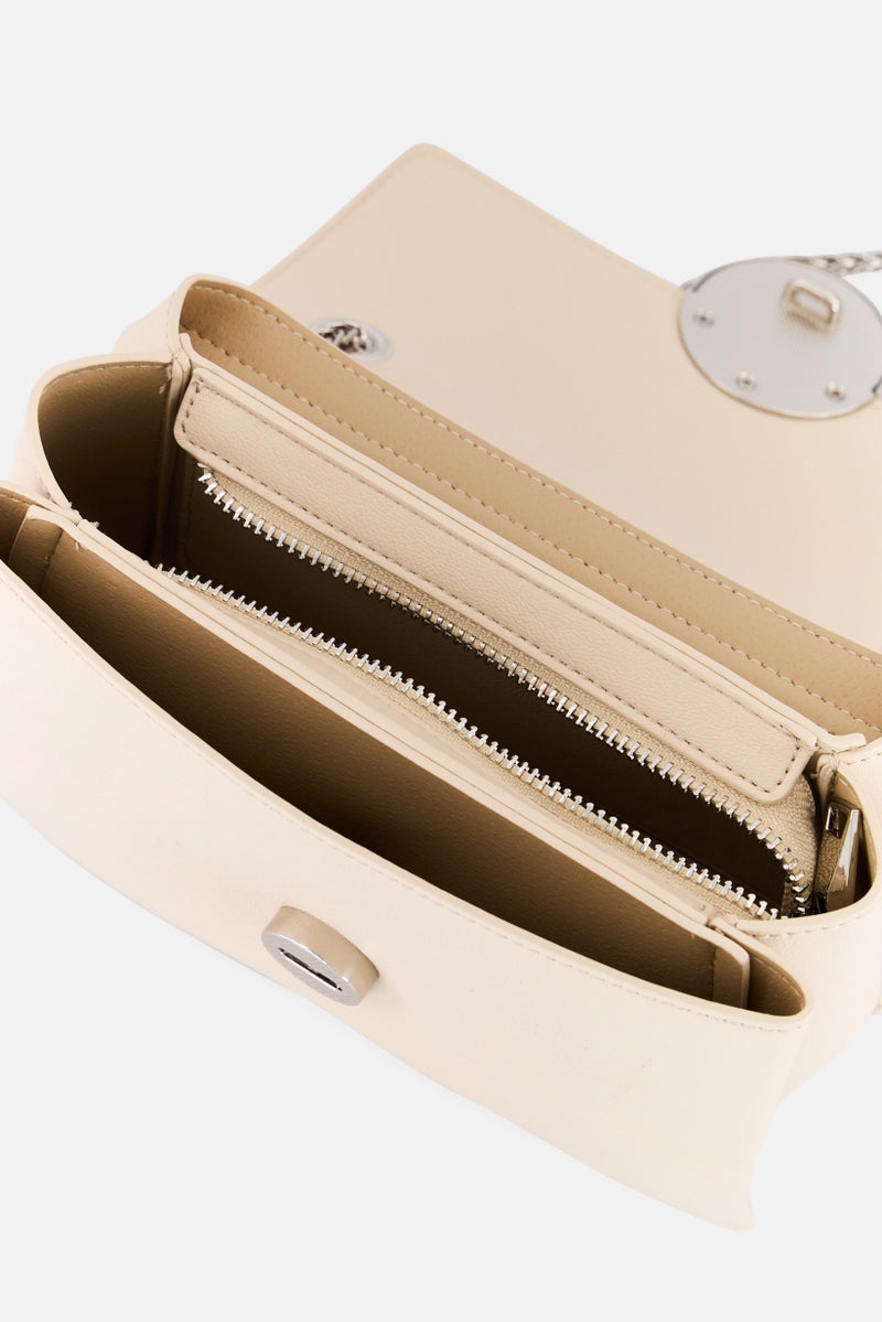 SISLEY حقيبة كتف بشعار العلامة التجارية للنساء، كريمي - Image 3